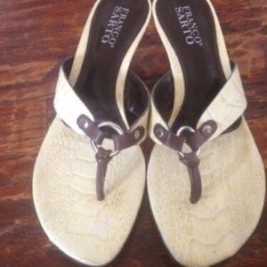 FRANCO SARTO * Pale YELLOW embossed snake LEATHER Flip Flop SANDALS Heels * 8